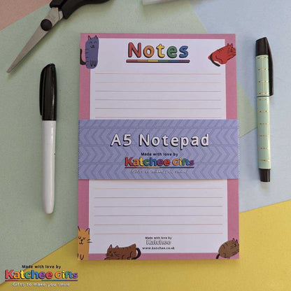 Cats themed A5 notepad, Planner desk pad, Cat stationery